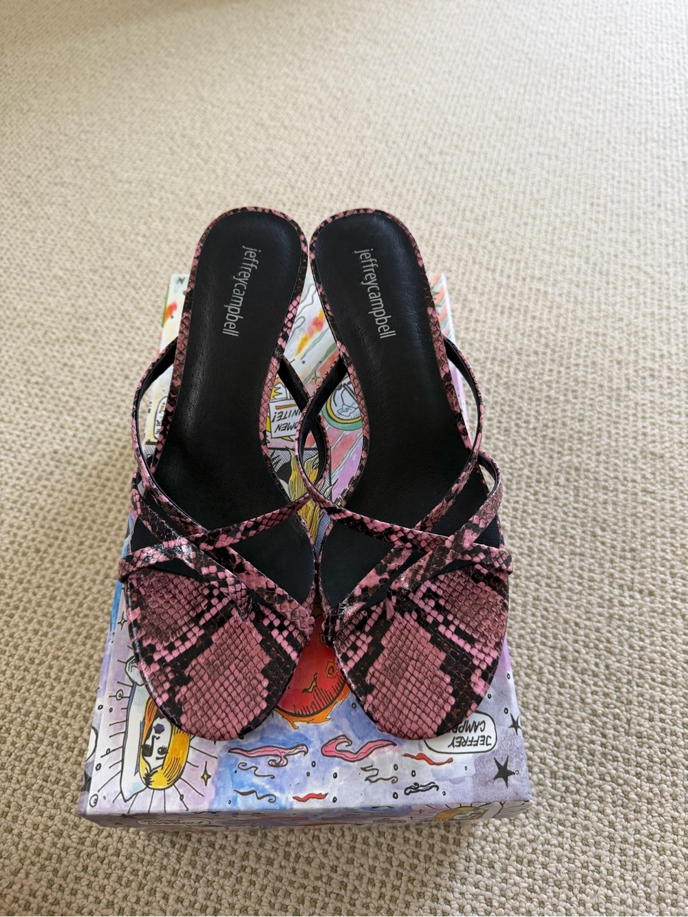 Jeffrey Campbell Pink Snake Print Strappy Kitten Heel